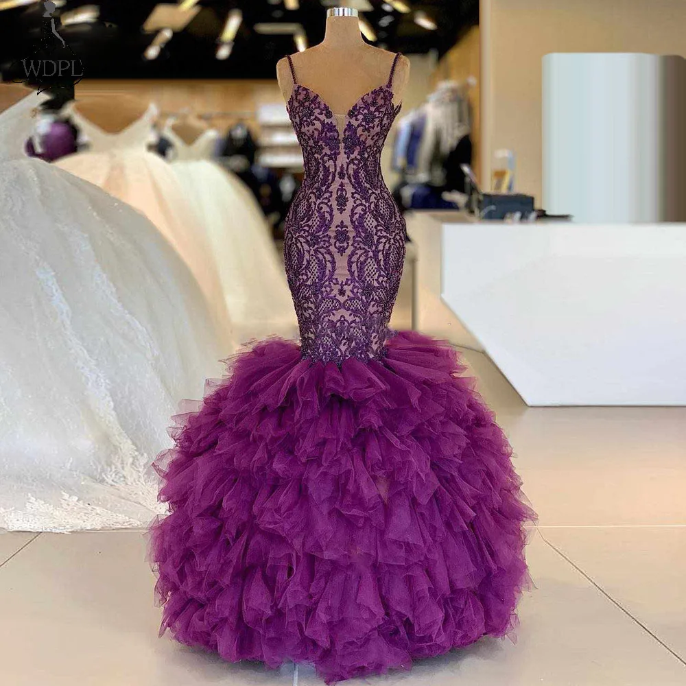 Robe De soirée De forme sirène en dentelle violette, élégante, tenue De bal, célébrité De dubaï, moyen-orient, 2022