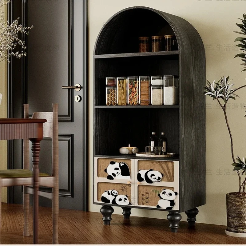 B cream wind panda solid wood entrance entrance storage bookcase living room bedroom free installation storage cabinet walnut