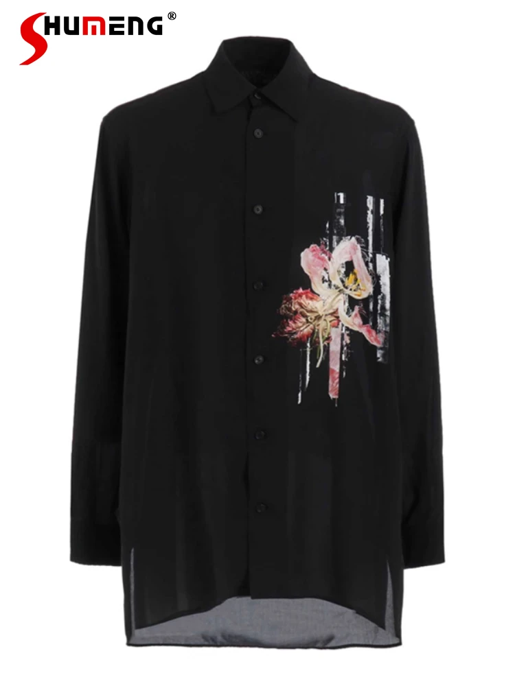 Trendy Art Shirts Floral Print Shirt Men Women Same Style Couples 2025 Four Seasons Wear New Loose Comfort Long Sleeve Thin Tops