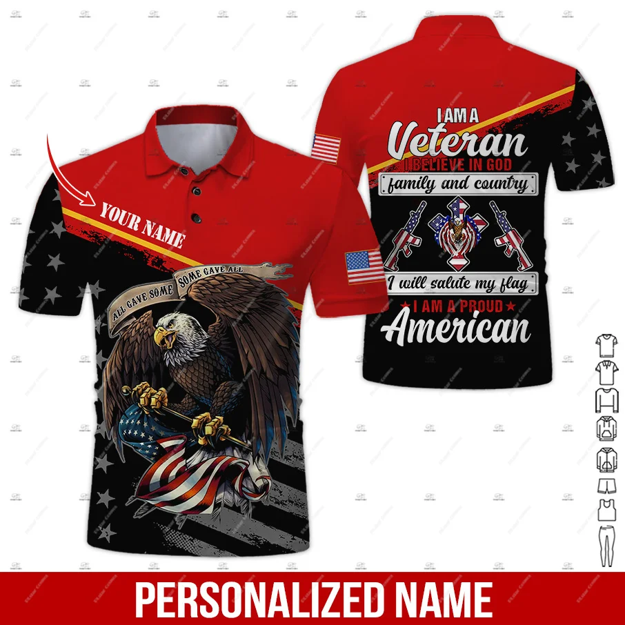 Custm Name Veteran Military Army Eagle Marine Cosplay Soldier Camo Retro Vintage 3DPrint Casual Tee Short Sleeve Polo Shirts E
