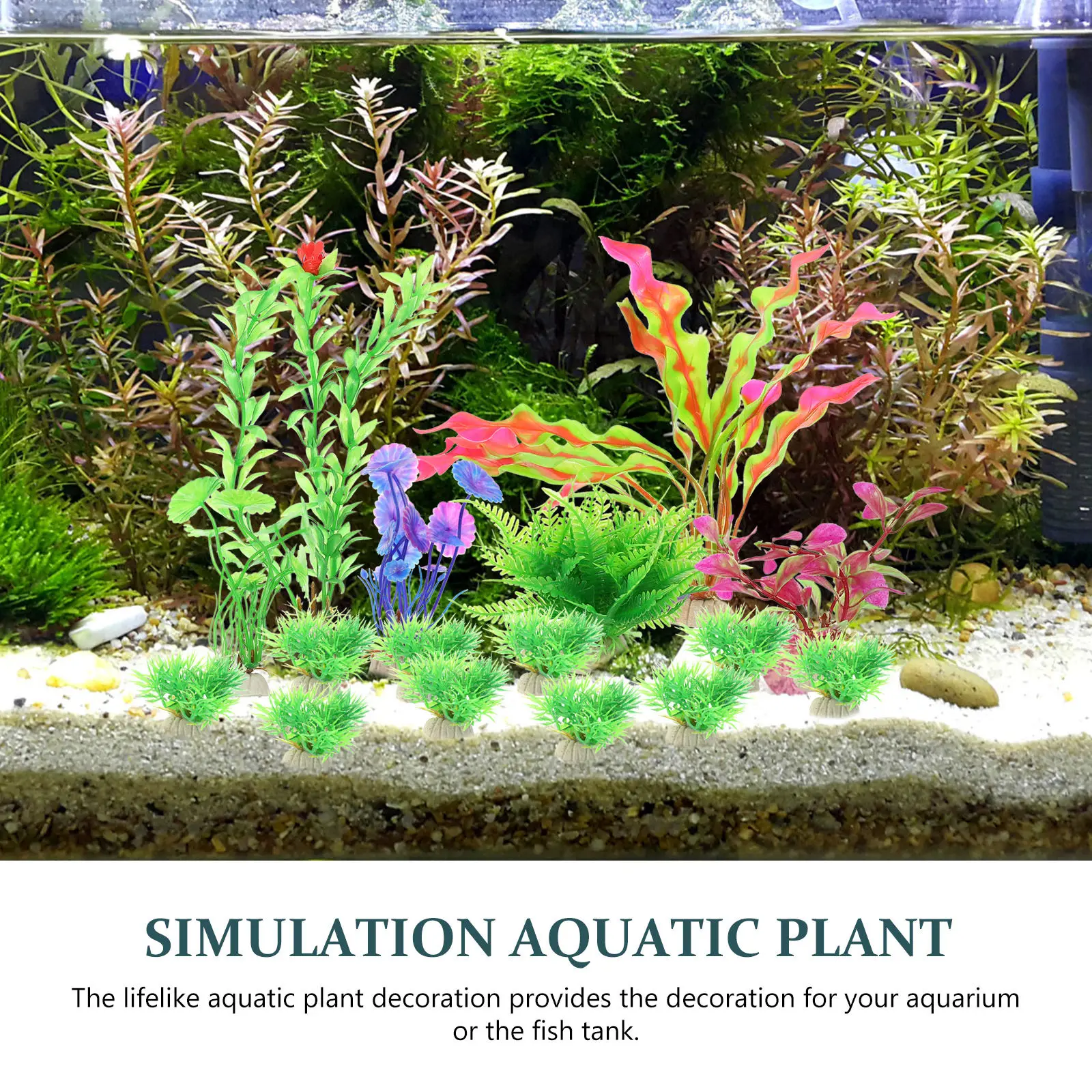 16pcs Realistic Artificial Aquarium Plants with Thickened Base for Fish Tank, Reptile Tank, Home & Office Decor