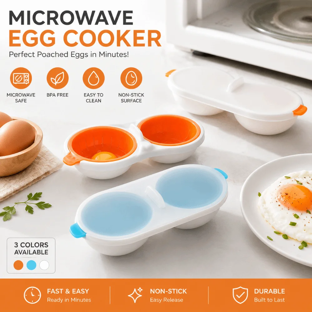 Food Grade Microwave Egg Poacher with Lid Non Stick Egg Cooking Tools Quick Heating Double Cup Microwave Egg Steamer