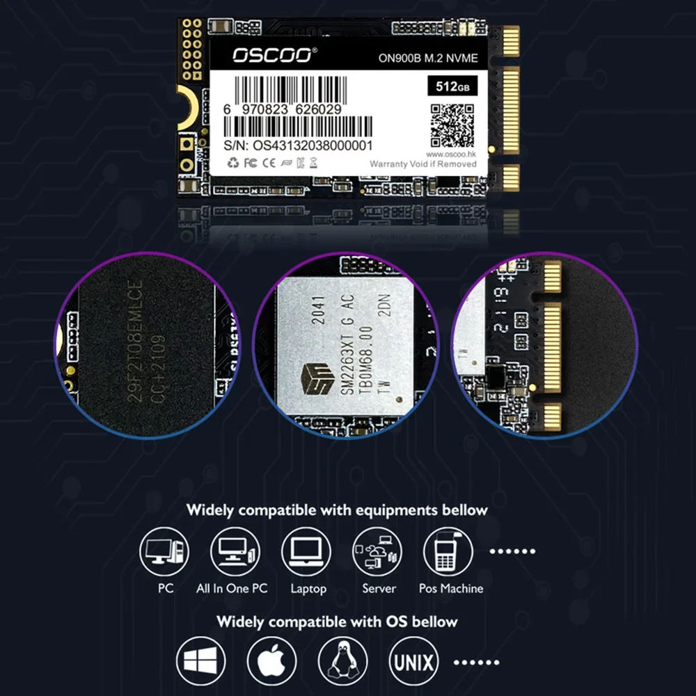 OSCOO SSD 128GB 256GB 512GB 1TB NVME SSD SSD M.2 2242 PCIe 3.0X4 Dysk twardy Wewnętrzny dysk półprzewodnikowy do laptopa i komputerów stacjonarnych