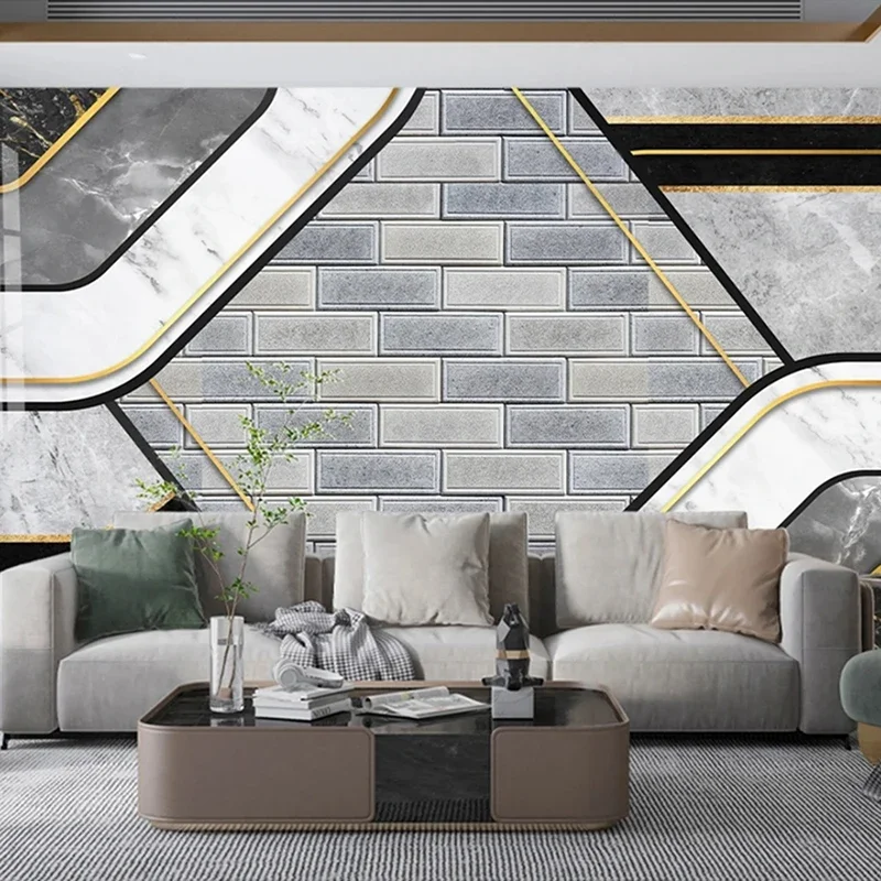 Custom Any Size Photo Mural Modern Geometric Marble Wallpaper Wall Brick Gray Background Home Interior Decoration Painting 3D