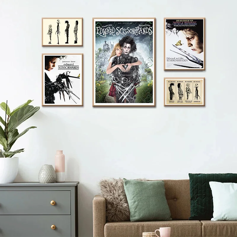 Edward Scissorhands Poster Tim Burton Classic Movie Johny Depp Canvas Painting Wall Art Pictures Home Bar Barber Decor