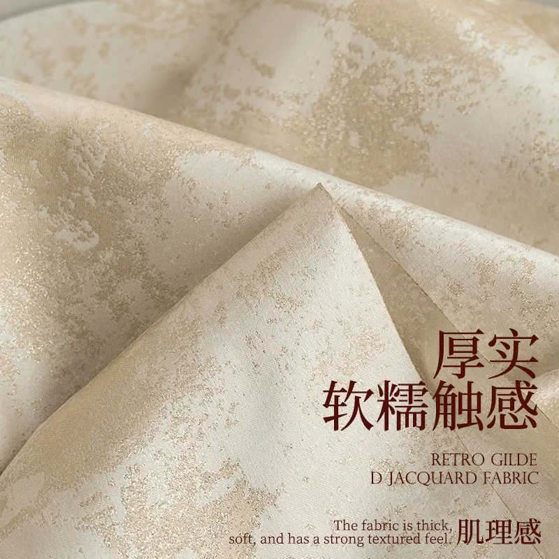 Beige gilded jacquard fabric with a for Hanfu skirts trousers and outerwear designed by fashion designer