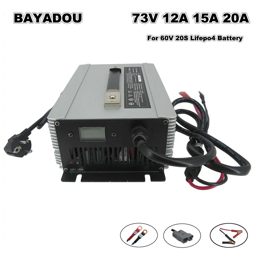 

73V 12A 15A 20A LiFePO4 Battery Fast Charger 60V 20S LFP RV Forklift Iron Phosphate Energy Storage Smart Charger