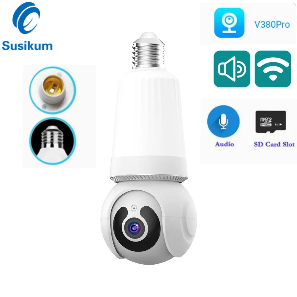 

3MP CCTV Home Wireless WiFi Camera Bulb E27 Full Color Night Vision Automatic Tracking Indoor Security Camera For V380 Pro APP