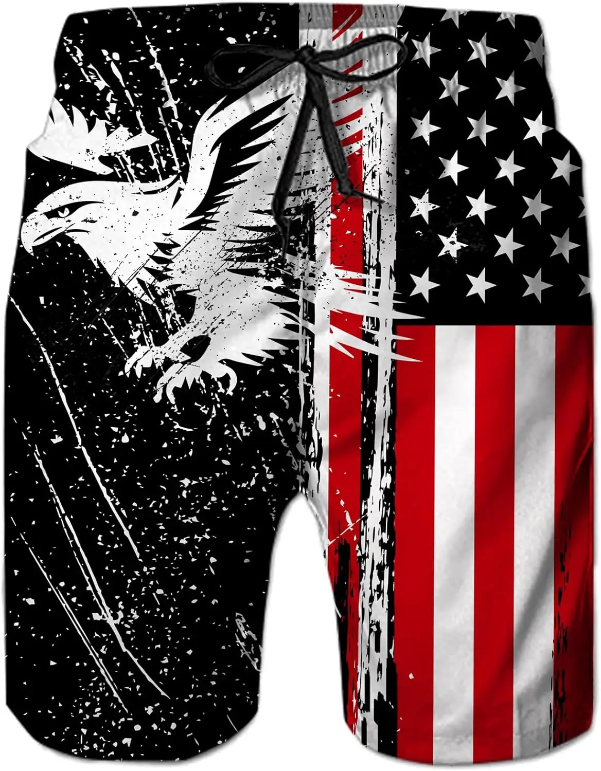 

USA Flag Eagle Mens Swim Trunks Quick Dry Beach Board Shorts with Pockets Mesh Lining Bathing Suits Multisizes
