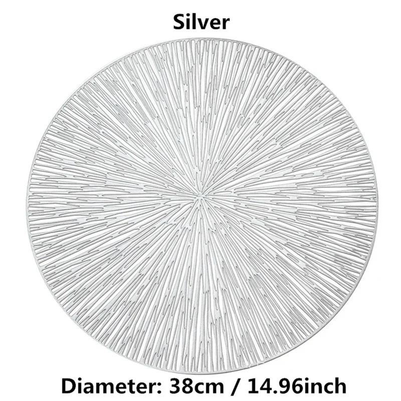 4PCS Runde Tischsets Restaurant Hohl PVC Dekoration Mahlzeit Matte Silber