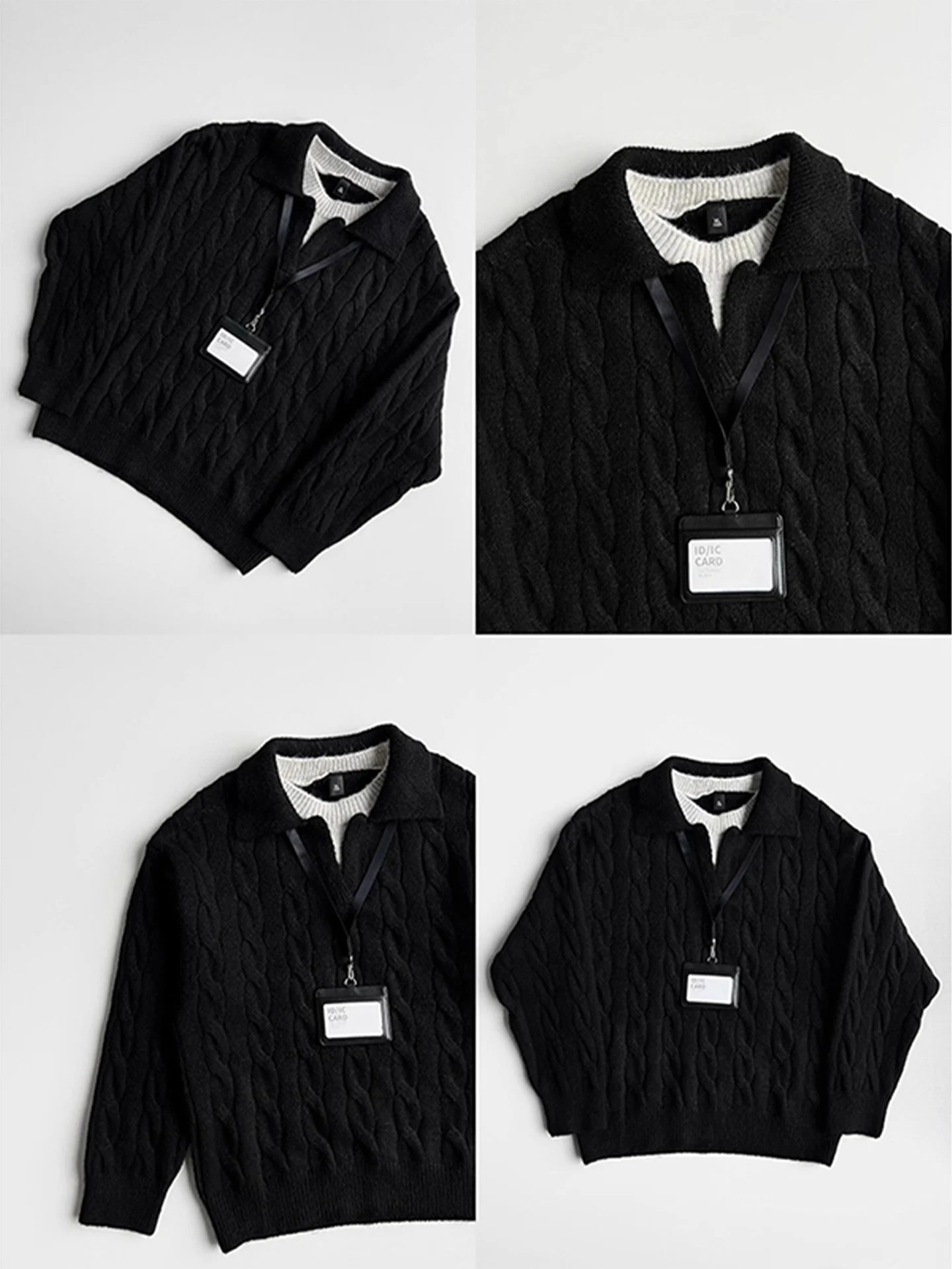 

Loose Fit Men's Knitted Sweater with Collar Fake Two-Piece Design Textured Autumn Winter Casual Wear Comfortable Soft Material