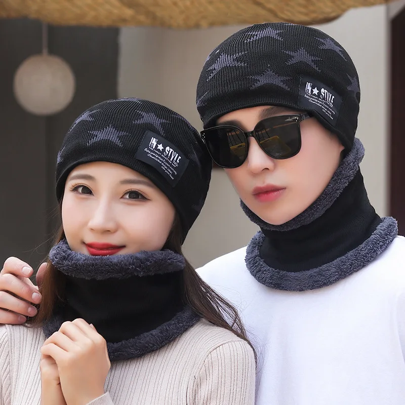 Winter Fleece Scarf Hats Thicken Plush Warm Beanies Wool Knit Caps Men Women Outdoor Cycling Ski Cold Protection Neck Mask Hat