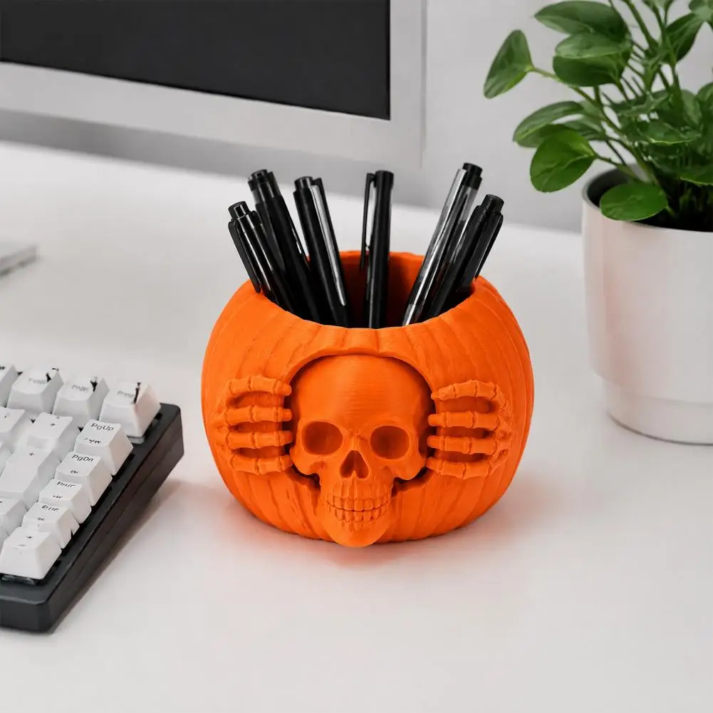 Autumn Desktop Decor Accessories Halloween Pumpkin Desk Organizer Halloween Skull Pumpkin Pen Holder Spooky Pencil Cup for Party