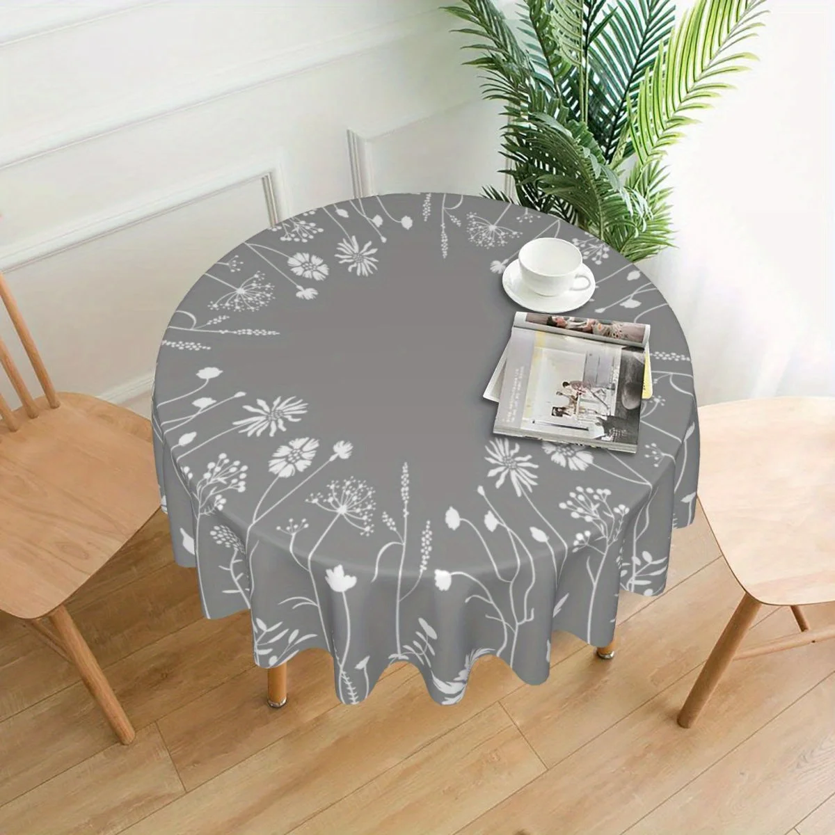 JIT, 1pc Simple Flowers Kitchen Dining Round Print Tableclothzyc