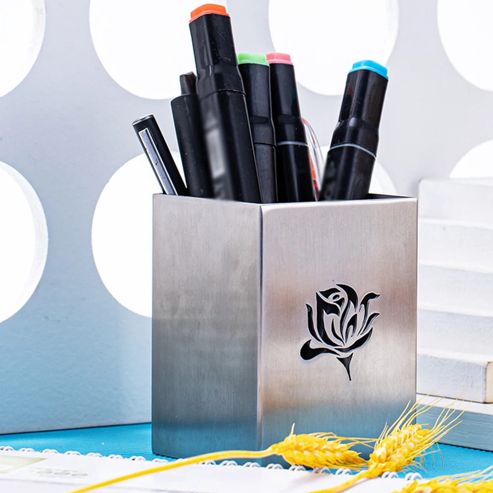 

Stainless Steel Pen Holder Makeup Brush Storage Cup Multifunctional Desk Organizer Large Capacity Desktop Stationery Container