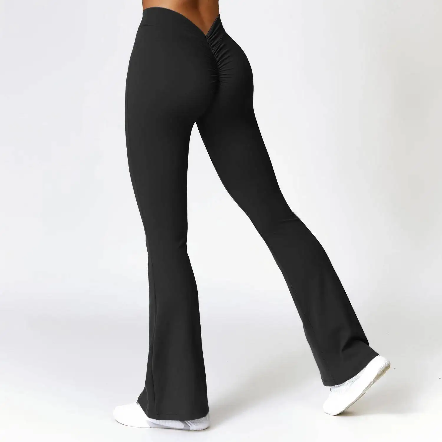 Pantalones acampanados deportivos para gimnasio para mujer, pantalones de baile en forma de V, mallas acampanadas para Yoga en la cadera, pantalones de pierna ancha de cintura alta