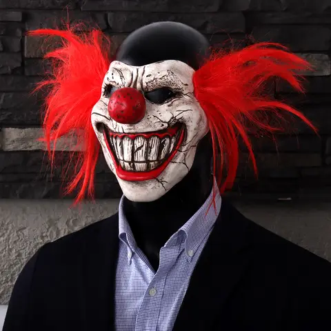 Twisted Metal Sweet Tooth Joker Mask Cosplay Blodig Halv Ansikte Clown Latex Masker Halloween Karneval Purim Fest Kostym Rekvisita 10 best sales läskig clownmask - №5