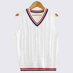 2023 Spring Autumn Men Uniform Vest Fashion V Neck Pullover Boys British Student Sleeveless Waistcoat Tank Tops Sweaters