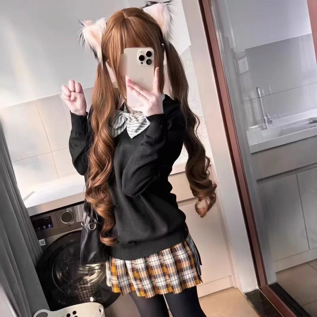 

Длинный кудрявый парик в стиле Лолита с двумя хвостиками, 85 см, с крупными волнами, на всю голову, с бакенбардами, для косплея JK Harajuku, термостойкий