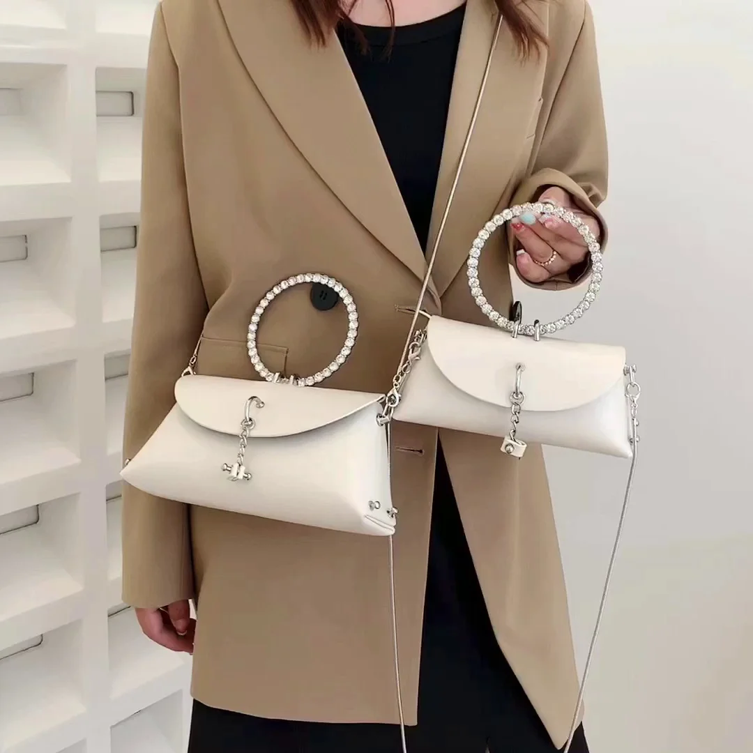 2023 New Women\'s Dinner Bag Fashion Ring Brilliant Diamond Handle Exquisite Lock Crossbody Bag Luxury Elegant Ladies Handbag