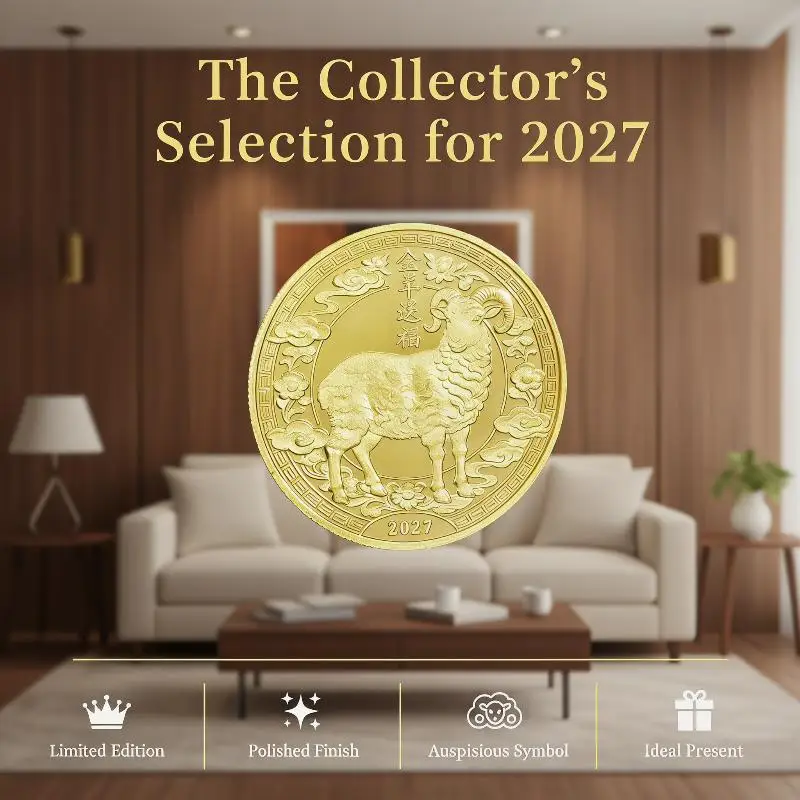 2027 Zodiac Sheep Golden Plated Commemorative Medal Blessing Keepsake Souvenir Collectible Coin Gift Metal For Home Decor Collec