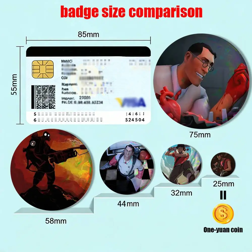 Scout Medic Team Fortress TF2 Badges Badges On Backpack Jacket Cartoon Round Brooches  Acrylic Button Pins Collection Gifts