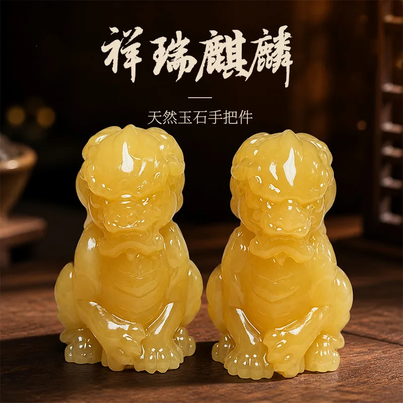 Jade《Auspicious Kirin》Desktop ornaments, decorative pieces for the living room and study, home decorations, housewarming gifts