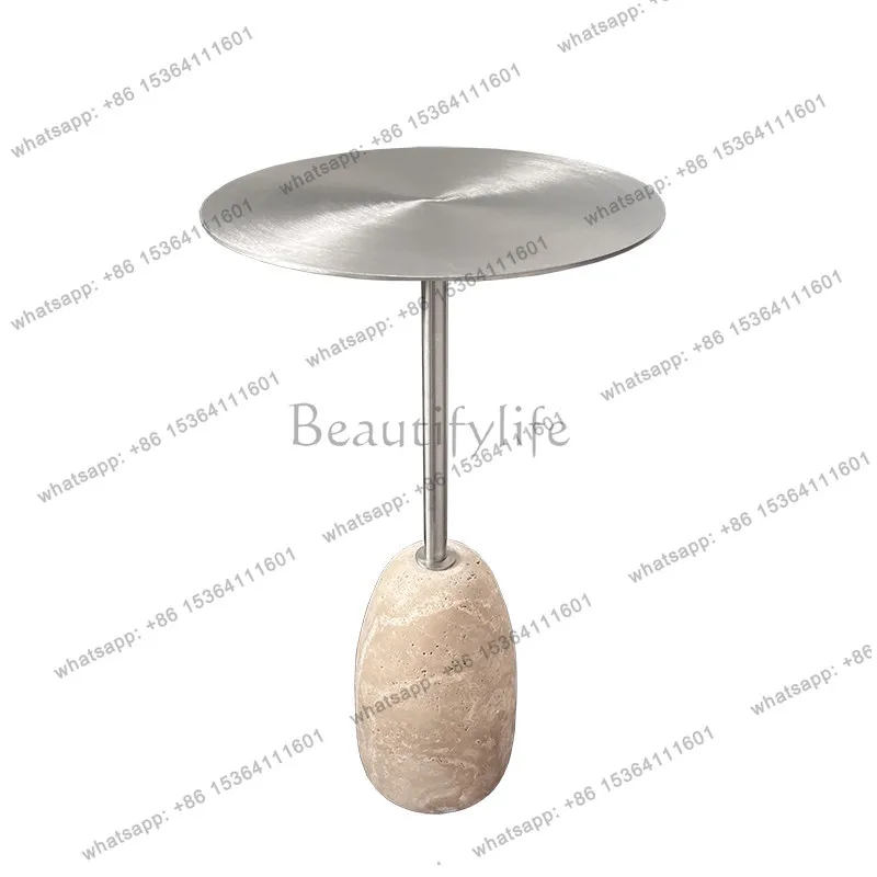 Wabi Sand Wind Advanced Sense Natural Travertine Edge Living Room Sofa Round Small Tea Table