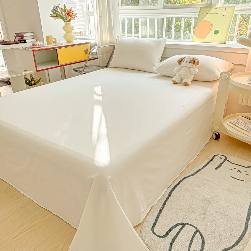 100%Organic Washed Cotton Bed Sheet 3Pcs Basic Percale Weave Soft Breathable Eco-Friendly Kids Adults Flat sheet Pillowcases