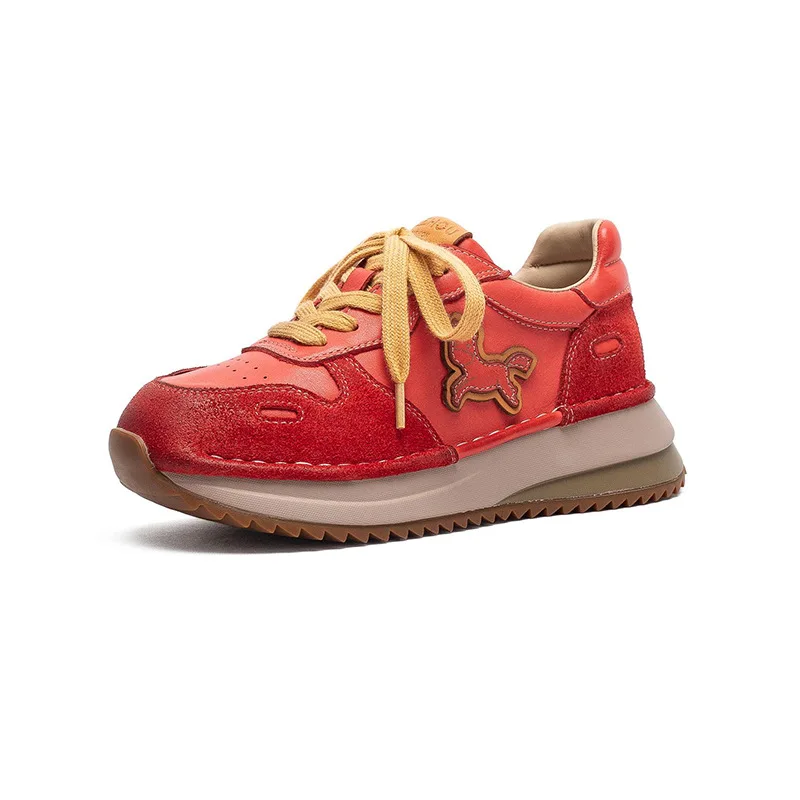 Genuine Leather Lace Up Casual Women's Shoes Spring  Autumn 2026 New Sports Style Flat Versatile Four Season Shoes