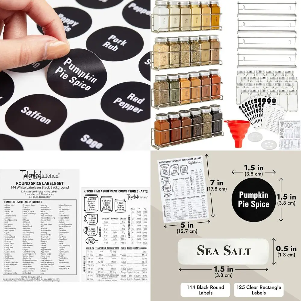 

Компактная настенная полка для специй из нержавеющей стали с 4 стеклянными баночками и 269 этикетками для хранения кухонных приправ