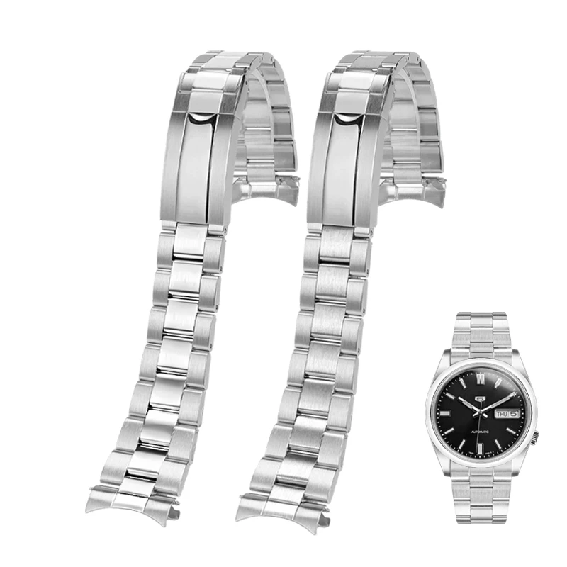 Jubilee 19mm Silver Screw Stainless Steel Oyster Curved End Watch Strap Band for SKX5 Sxns80 Snxs79 Snxs79k Snxs77k Snxs73