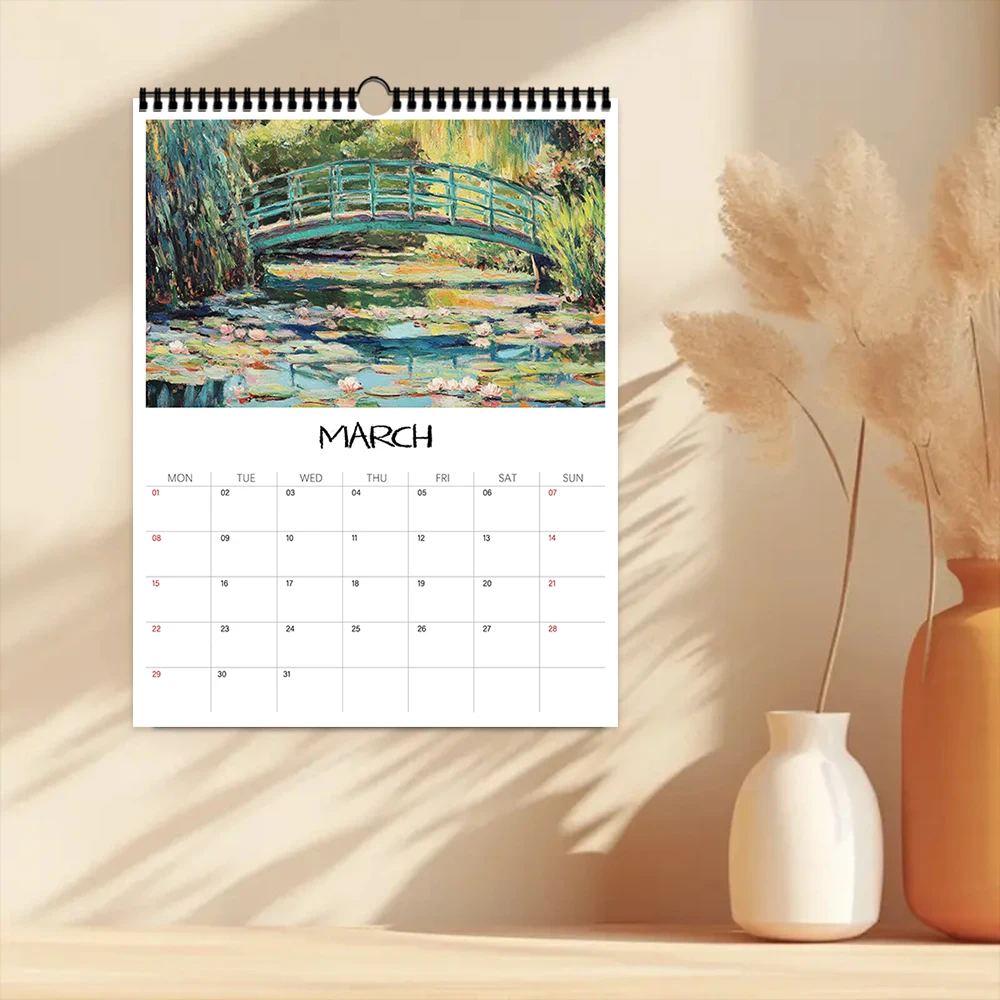 1 قطعة 2026 تقويم الحائط ، سلسلة شفاء اللوحة الزيتية مونيه ، 12 تصميمًا جميلًا ، هدية مثالية لأعياد الميلاد وعيد الميلاد ورأس السنة الجديدة #4