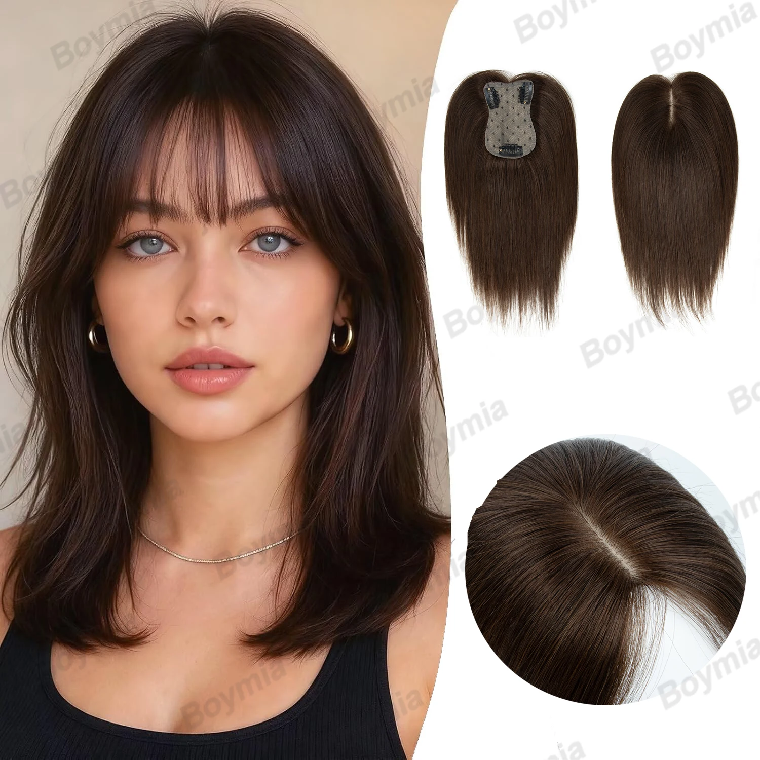 

Hair Toppers for Women Real Human Hair 7 * 11cm Seamless Invisible Swiss Base Toppers for Thinning hair to Add Volume