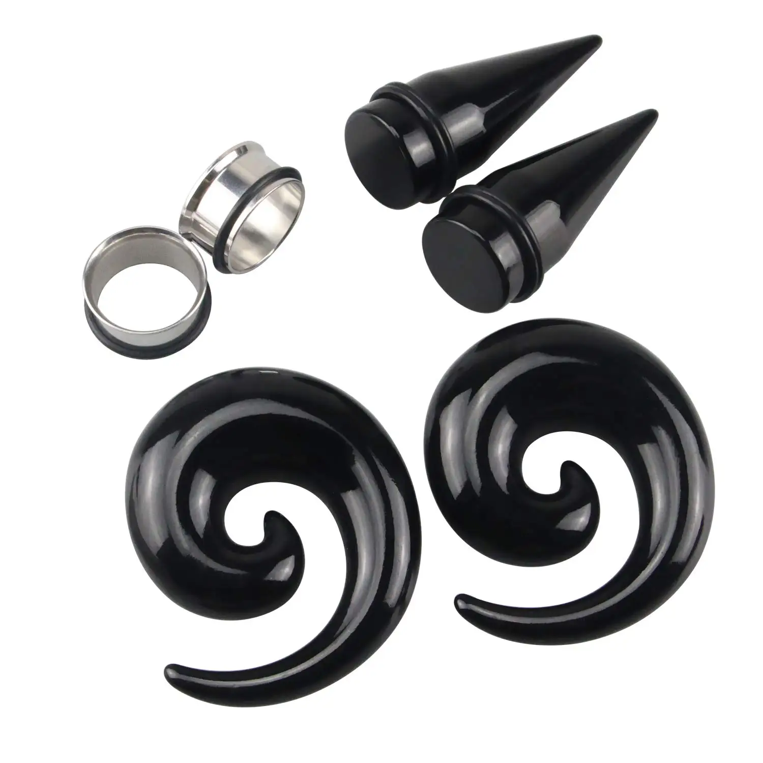 Acrylic Ear Gauge Taper Stretching and Stainless Steel Single Flare Plugs Flesh Tunnel Eyelet Kit with O-ring 1/3 Pairs