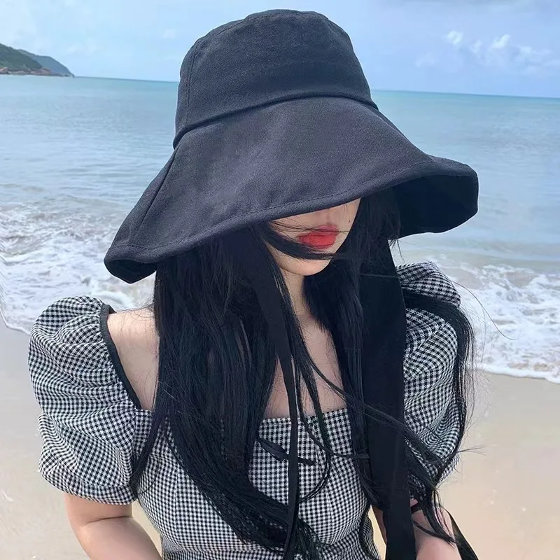 

Women Bucket Hat Distressed Sun Protection Cotton Beach Sun Hat Summer Wide Brim Fisherman Hat Wide Chin Strap