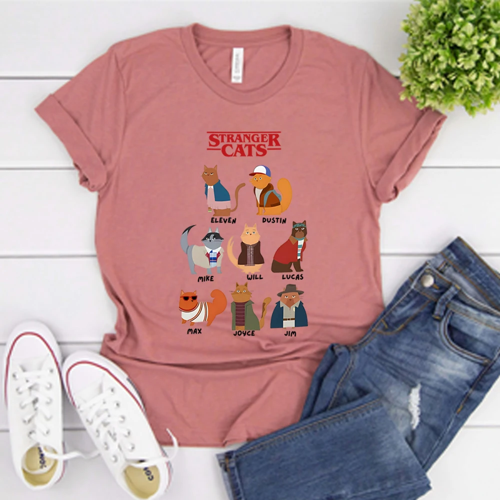 Kawaii غريب القطط تي شيرت مضحك القط قميص المسلسلات التلفزيونية داخل التي شيرت الرجعية التلفزيون قمصان للجنسين قصيرة الأكمام بلايز عادية المشجعين الهدايا