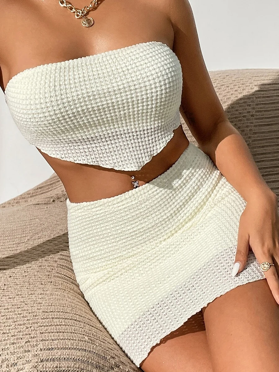 

Элегантный летний ансамбль, стильный топ без бретелек с завязками сзади, юбка с высокой талией, комплект для ночных нарядов