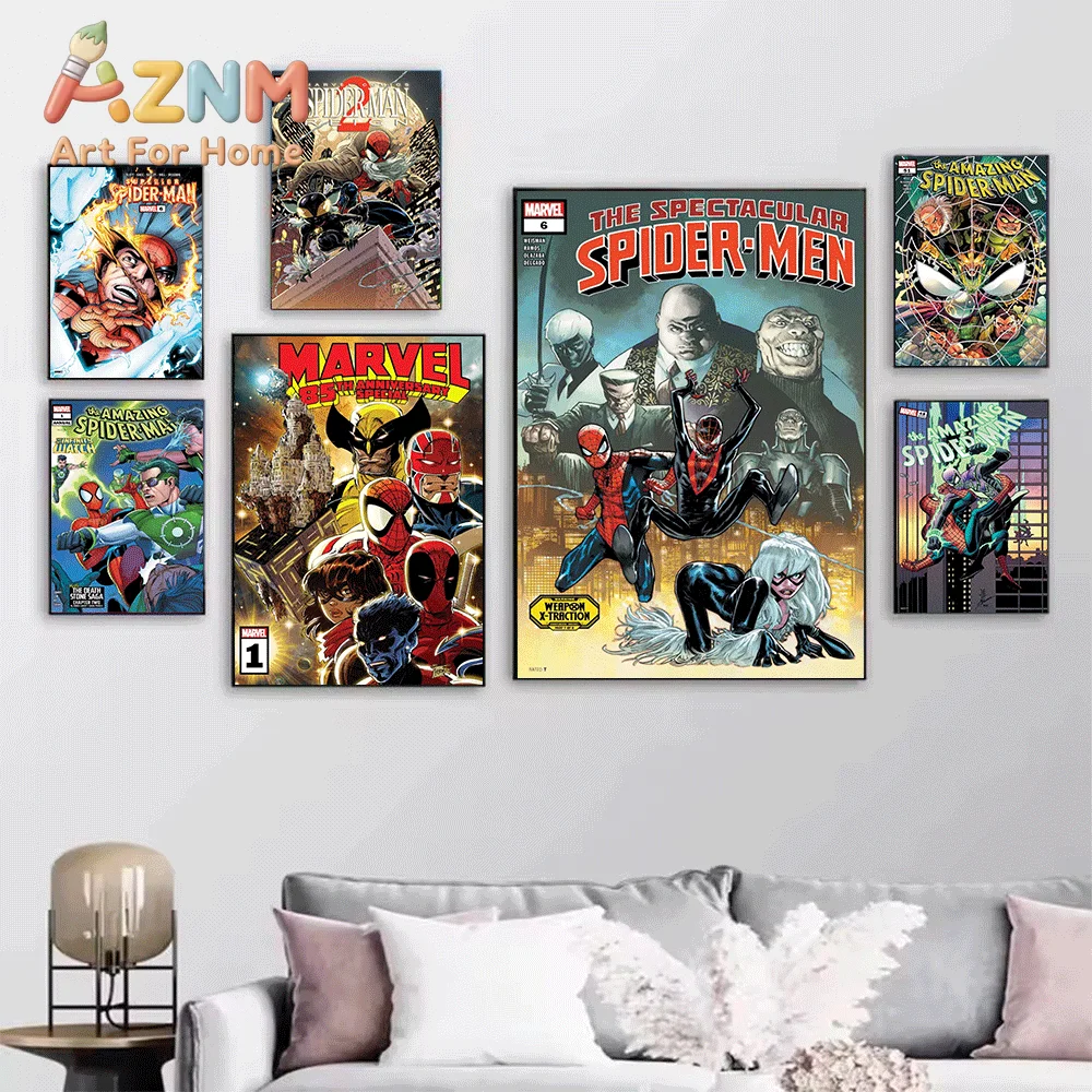 Marvel Super Heroes Secret Wars Comic Canvas Print, Classic Superhero Graphic Art Poster, Frameless Canvas Wall Picture for Ma