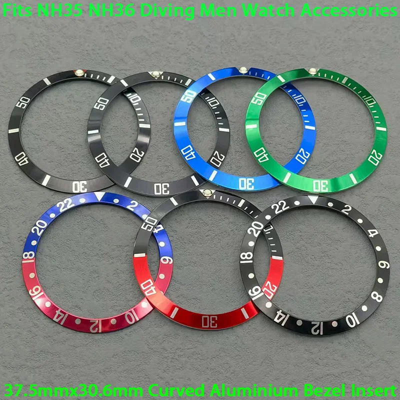 

NH35 Cases Ring Curved Aluminium Bezel Insert 37.5mmx30.6mm Fits Submariner NH35 NH36 Movement Watch Replace Cases Ring Parts