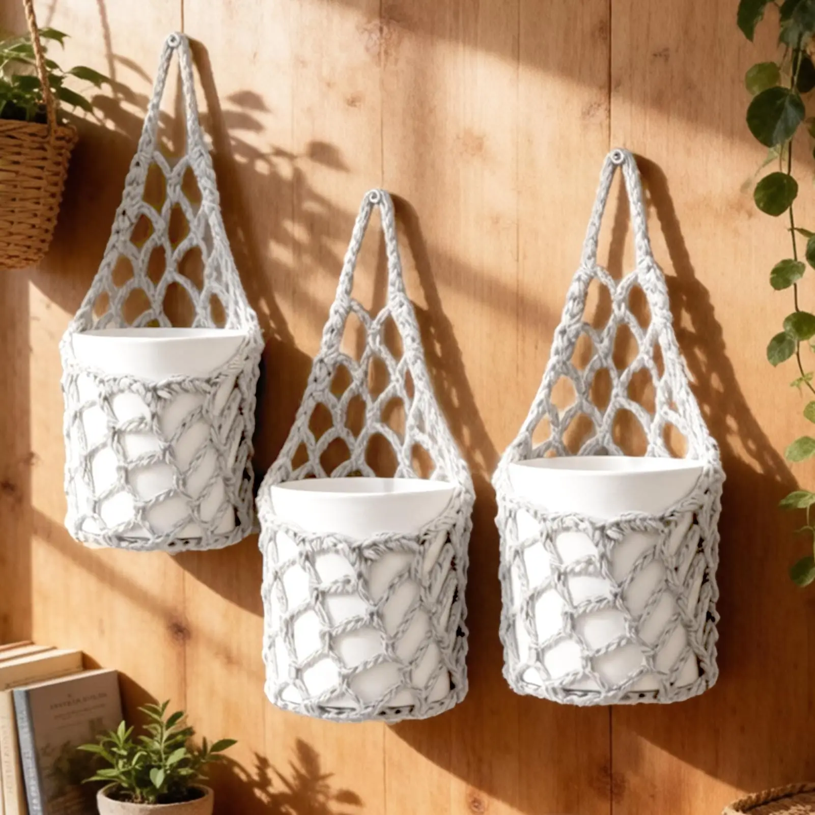 Macrame Plant Hanger 3 Pieces Breathable Woven Storage Basket Boho Cotton Rope Small Macrame Plant Hangers for Living Room