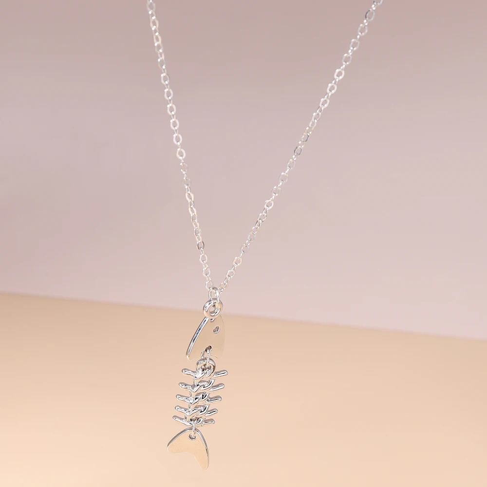 Aihua Neue Personalisierte Edelstahl Fisch Knochen Anhänger Halskette Für Frauen Männer Hip Hop Sommer Strand Urlaub Schmuck Geschenke – Detail 9