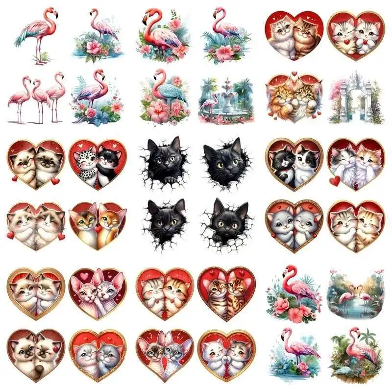 14CM traje amor pareja gato flamenco hierro en pegatinas de transferencia de calor para ropa DTF vinilo pintado apliques térmicos camiseta calcomanía