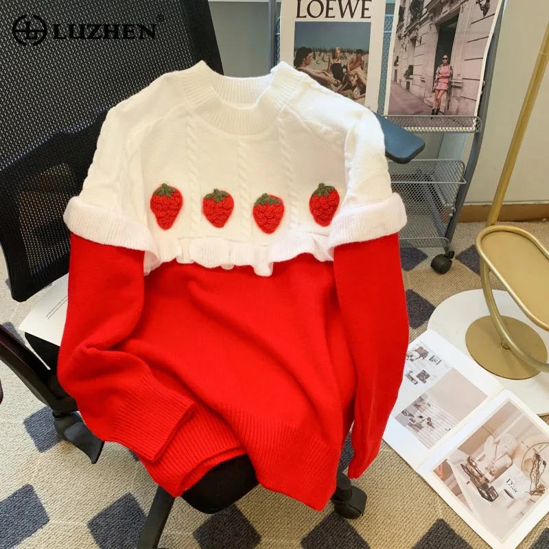 LUZHEN High End Beautiful Sweater Korean Thick Autumn Winter Women's Knitted Pullover High Quality Patchwork Design Tops AA2168