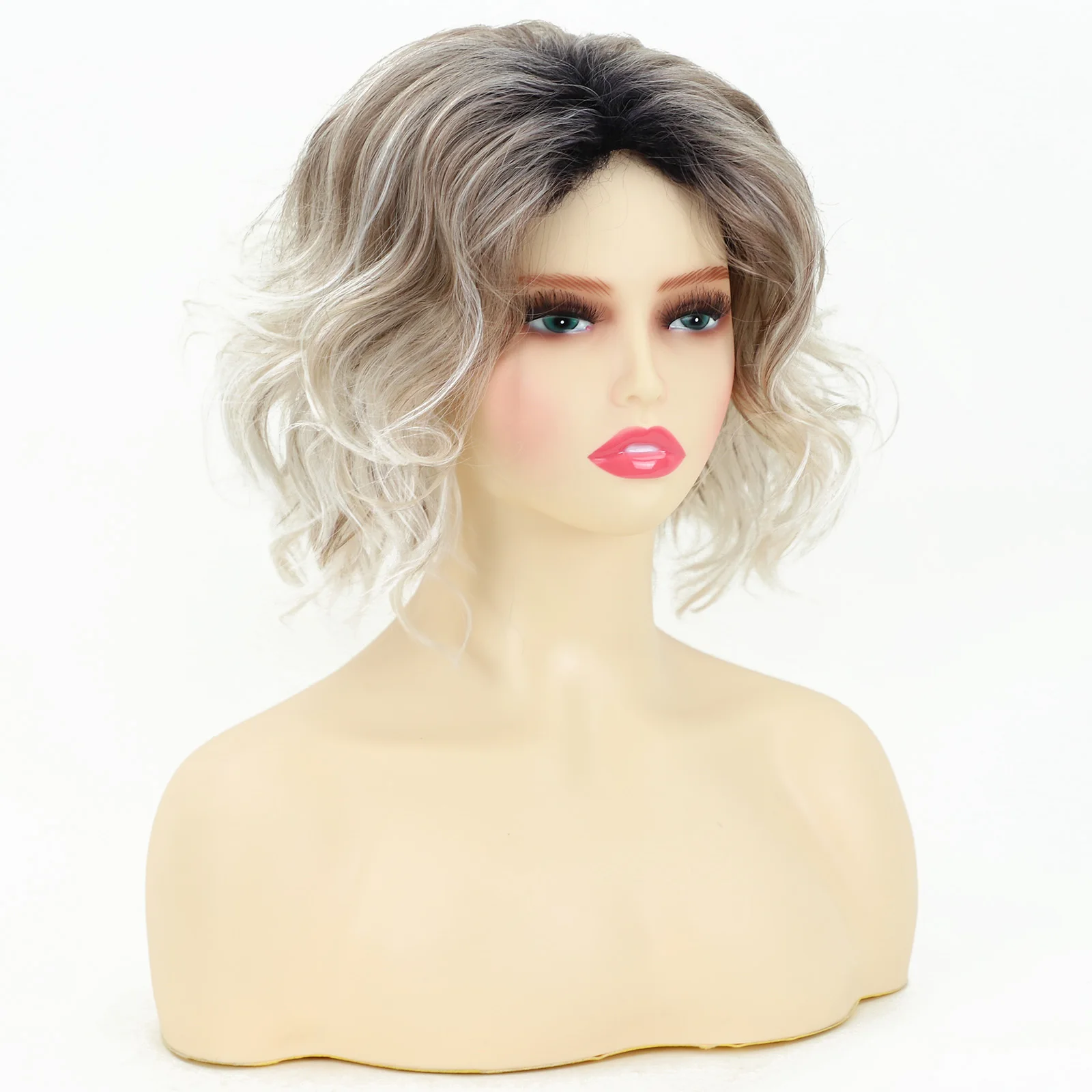 Ash Blonde Short Curly Synthetic Wigs for Women Loose Wave Curly Bob Hair Fancy Dress Party Wigs