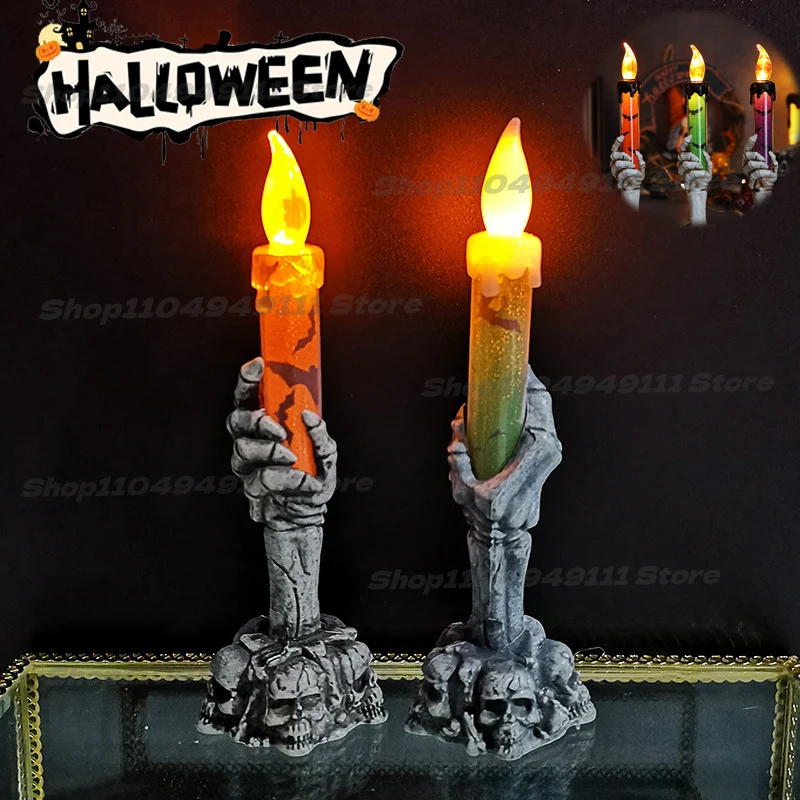 

Halloween Skull Candlestick Led Light Skull Ghost Hand Flameless Candle Light Party Bar Decoration Halloween