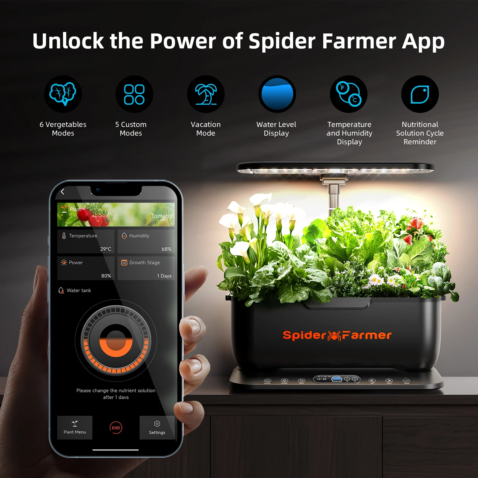 Spider Farmer 2024 New Smart G12 Hydroponics Growing System for Indoor Seedling Veg Bloom Flower Plants Hydroponics