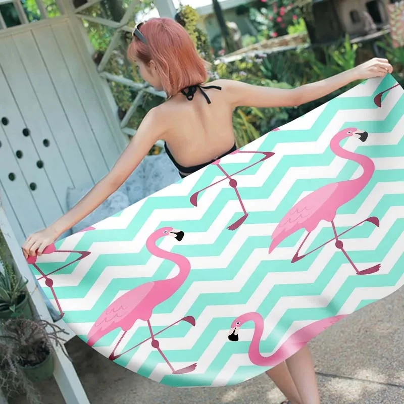 Summer Tropical Animal Flamingo Beach Towel Wave Stripe Bath Towel Sport Travel Spa Towels Microfiber Quick Dry Swimming Cover