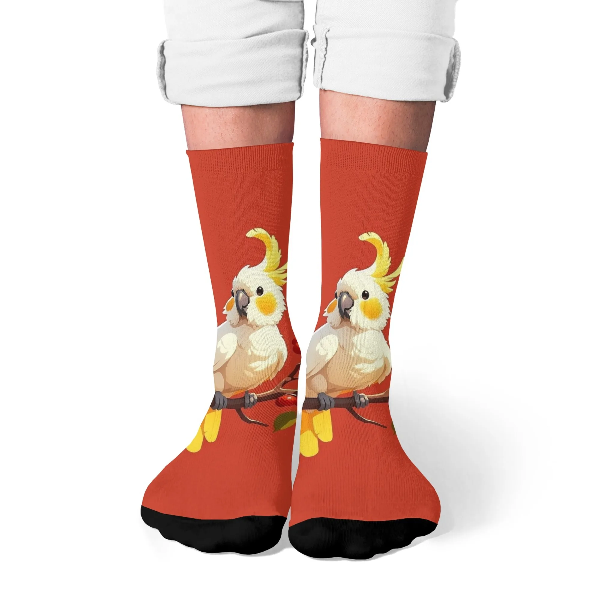 

1 Pair All-Season Crew Socks，Cartoon Cute Parrot Pattern Print Polyester, Stocking for Casual Sports & Outdoor ，Men & Women