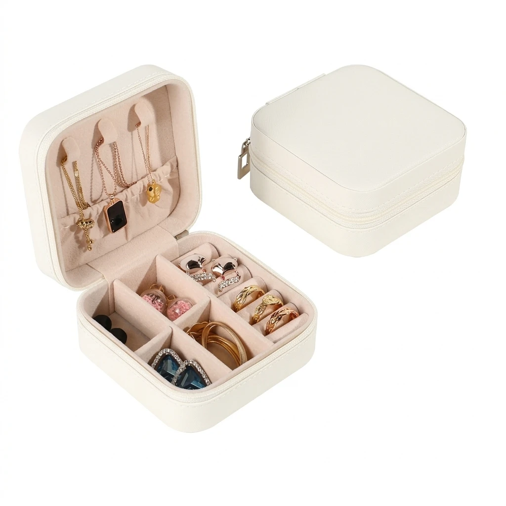 Elegant Jewelry Box Compact Travel Organizer for Vacation Wear Resistant Fabric Soft Lining Case for Rings Earrings
